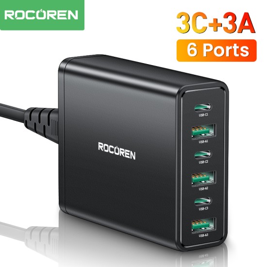 Rocoren Desktop Fast Charger Station 3C+3A 60W