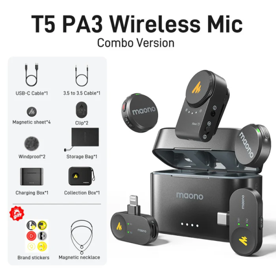 Maono Wave T5 Wireless Lavalier Microphone COMBO EDITION( ANDRIOD, IPHONE , CAMERA)