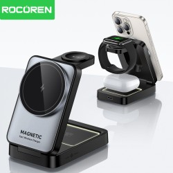 Rocoren Mag Pro Magnetic Folding Vertical 3- in-1 Wireless Charger